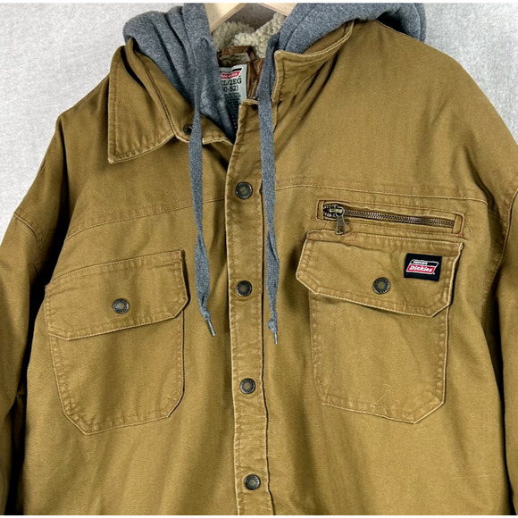 Dickies Mens Hooded Quilt Lined Canvas Work Jacket 2XL Heavyweight Chore Farm - Picture 3 of 9
